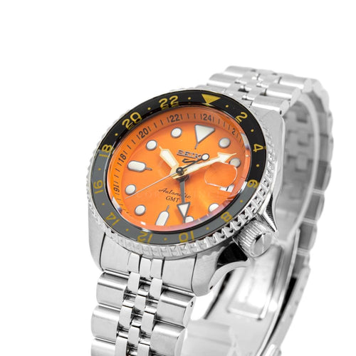 Seiko 5 Sports GMT Automatic Orange Dial Silver Steel Strap Watch For Men - SSK005K1 - Image 2